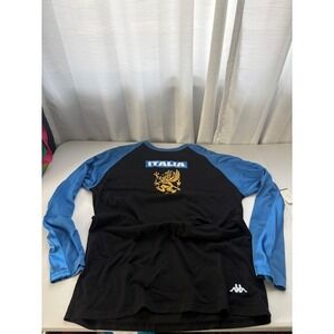 Kappa Italia Mens XL Long Sleeve Raglan Shirt Black Blue Griffin Logo Cotton